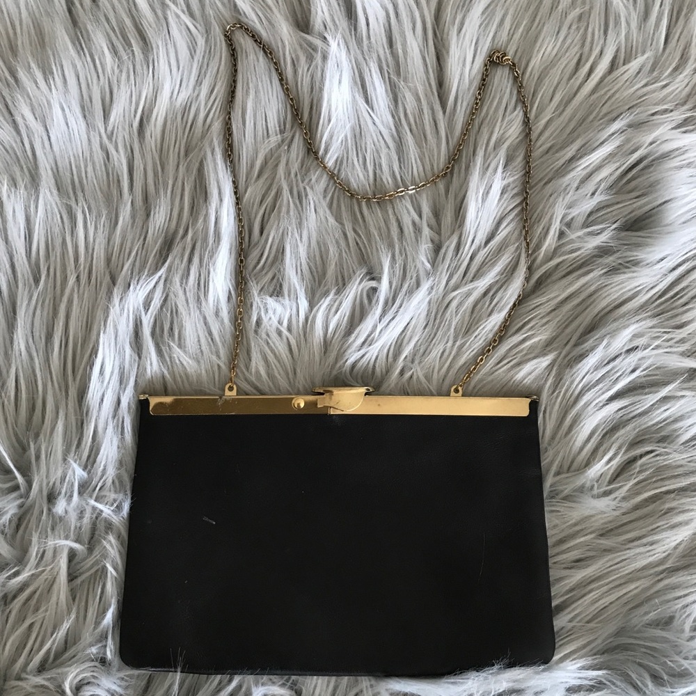 Genuine Leather Crossbody/ Clutch Black Leather